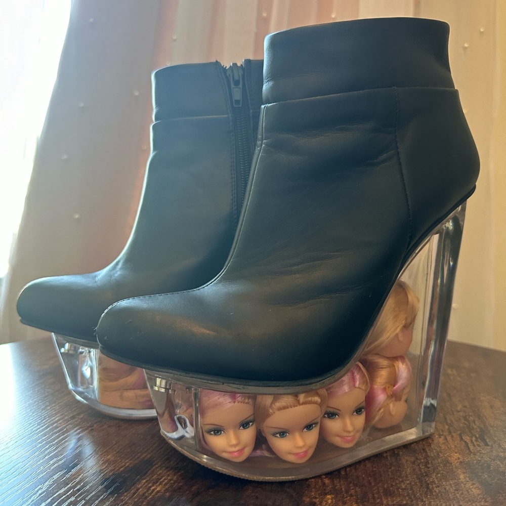 SUPER RARE Jeffrey Campbell Icy Barbie Doll Head Heel Platforms size 37 US 7